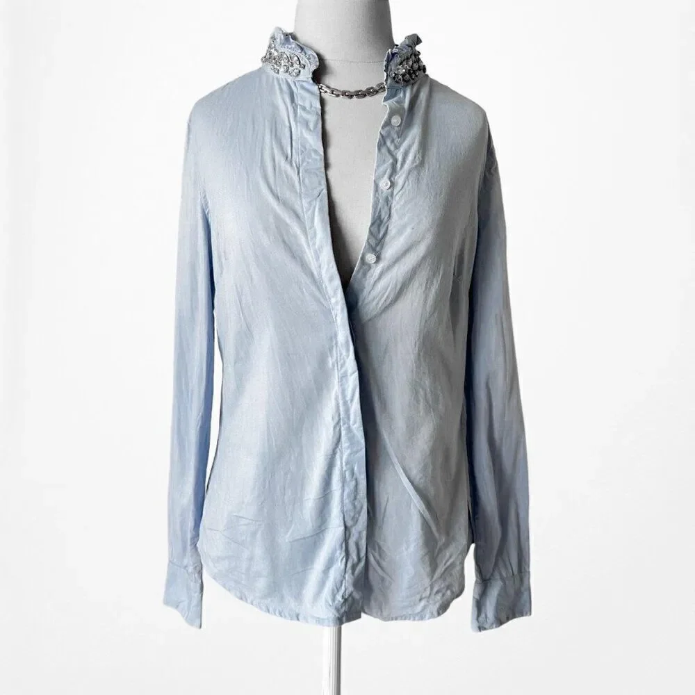 Vintage Y2K 90s Blue Rhinestone Embellished Button Down Shirt Size 6/S/M - Picture 4 of 7